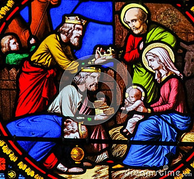 Stained Glass in Notre-Dame-des-flots, Le Havre - Epiphany Cartoon Illustration