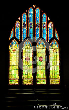 Stained Glass Christian Church Window in Hawaii Stock Photo
