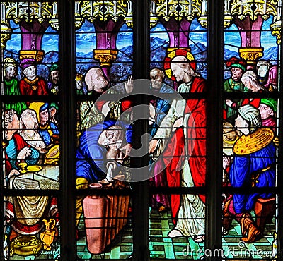 Stained Glass in Le Treport - Wedding at Cana Cartoon Illustration
