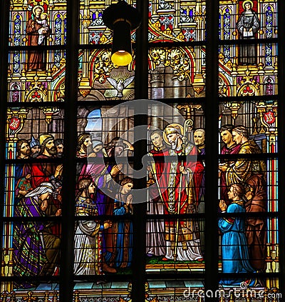 Stained Glass of the Confirmation Stock Photo