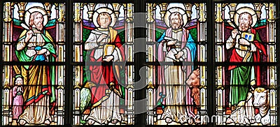 Stained Glass depicting the Four Evangelists Stock Photo