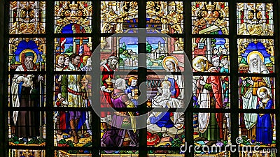 Stained Glass - Epiphany Scene Stock Photo