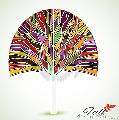 Stained Glass Fall Tree Vector Illustration