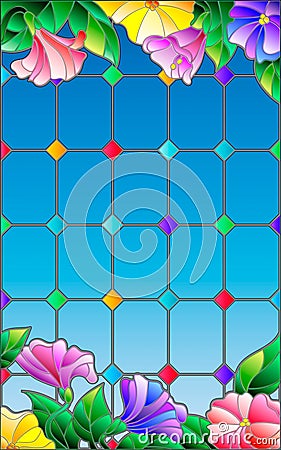 Stained glass illustration with abstract flowers , imitation stained glass Windows Vector Illustration