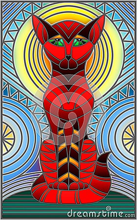 Stained glass illustration with abstract geometric cat Vector Illustration