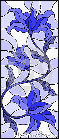 Stained glass illustration with abstract swirls,flowers and leaves Vector Illustration