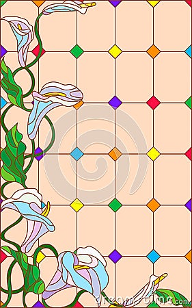 Stained glass illustration with Calla lilies , imitation stained glass Windows Vector Illustration