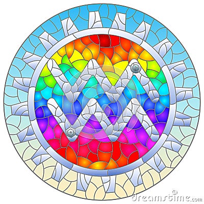 Stained glass illustration with an illustration of the steam punk sign of the Aquarius horoscope, round image Vector Illustration