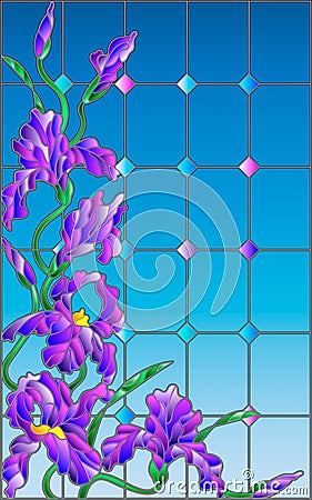 Stained glass illustration with iris , imitation stained glass Windows Vector Illustration