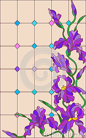 Stained glass illustration with iris , imitation stained glass Windows Vector Illustration