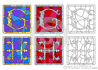 Stained glass illustration with set of letters of the Latin alphabet,letters `G` and `H` Vector Illustration