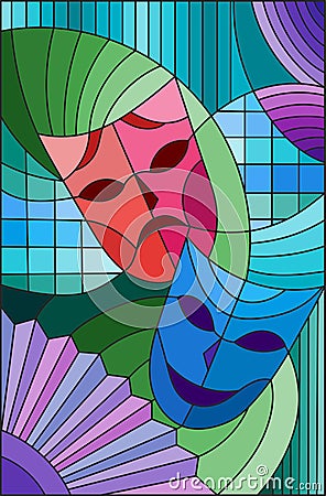 Stained glass illustration on the theme of carnival, abstract, mask Vector Illustration