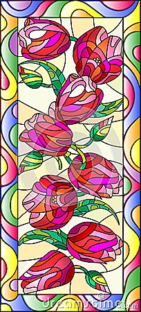 Stained glass illustration with tulips on light background,vertical orientation Vector Illustration