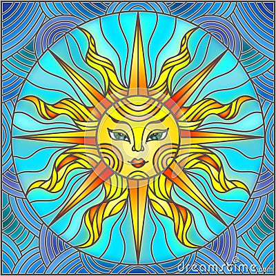 Stained glass illustration window abstract sun Vector Illustration