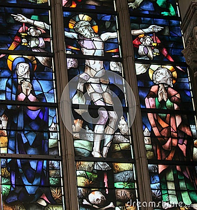 Stained Glass - Jesus on the Cross Stock Photo