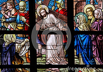 Stained Glass - Jesus on the Via Dolorosa Stock Photo