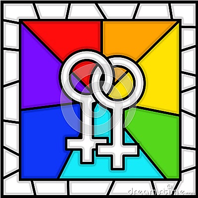 Stained glass: lesbian symbol LGBT Cartoon Illustration