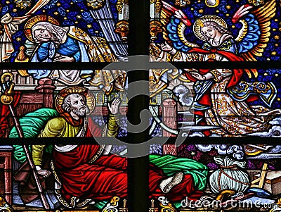 Stained Glass in Mechelen Cathedral Stock Photo