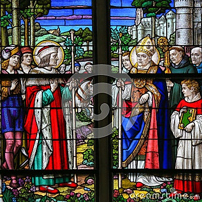 Stained Glass in Mechelen Cathedral Stock Photo