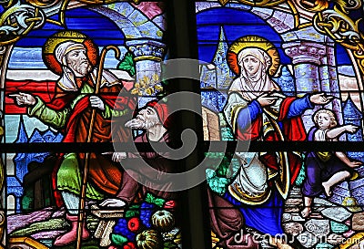 Stained Glass in Mechelen Cathedral Stock Photo