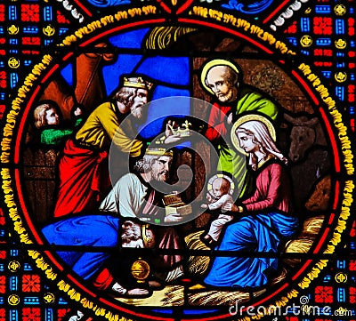 Stained Glass in Notre-Dame-des-flots, Le Havre - Epiphany Cartoon Illustration