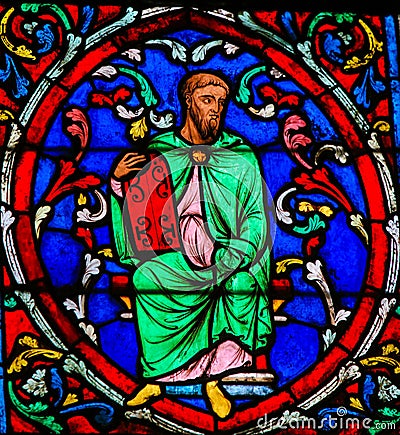 Stained Glass in Notre Dame, Paris of Moses Editorial Stock Photo