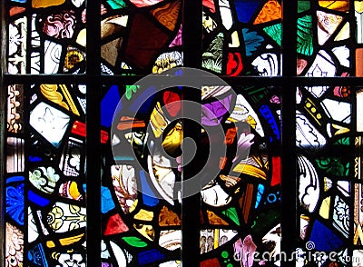 Stained Glass in an Old Church in London, United Kingdom Stock Photo