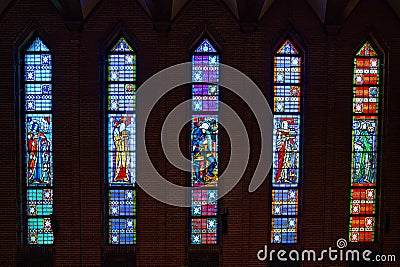 Stained Glass at Parish of Christ the King Church in Tulsa, Oklahoma Editorial Stock Photo