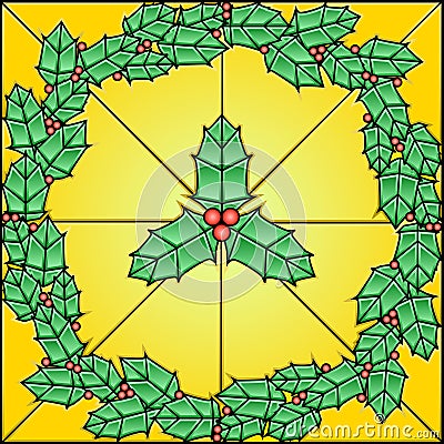 Stained Glass Pattern - Holly Vector Illustration