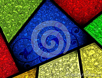 Stained glass patterned window sections detail Stock Photo