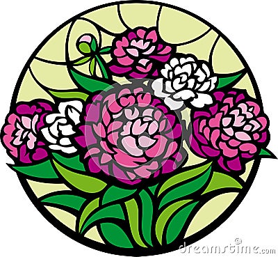 Stained-glass peonies. Vector Illustration