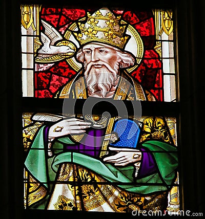 Stained Glass - Pope Saint Gregory I Stock Photo