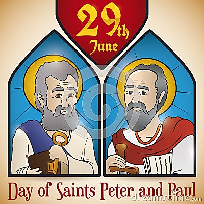 Stained Glass Portraits of Saints Peter and Paul for Solemnity, Vector Illustration Vector Illustration