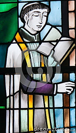 Stained Glass - Priest giving a blessing Stock Photo