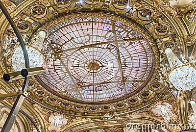 Stained-glass roof inside Monte Carlo Casino, Monaco Editorial Stock Photo