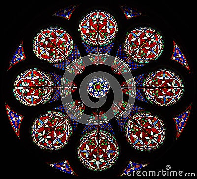 Stained glass rose window Stock Photo