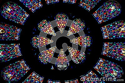 Stained glass rose window Stock Photo