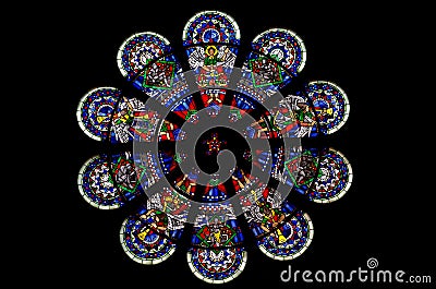 Stained glass rose window Stock Photo