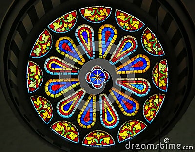 Stained Glass Round Window at the Basilica Santa Croce, Florence Stock Photo