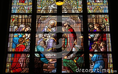 Stained Glass of The Sacrament of Confession in Den Bosch Cathed Stock Photo