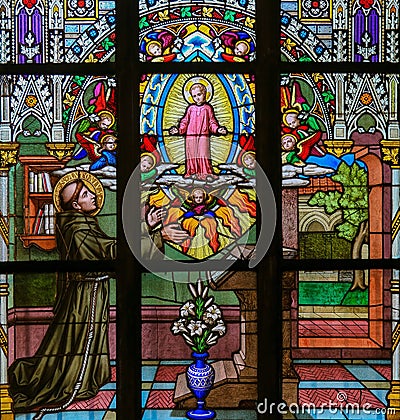 Stained Glass - Saint Anthony of Padua Stock Photo