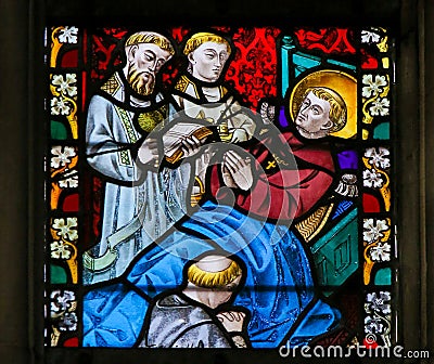 Stained Glass - Saint on his Deathbed Editorial Stock Photo