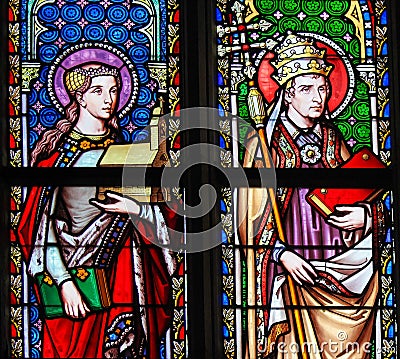 Stained Glass - Saint Isabelle of France and Pope Saint Leo the Stock Photo