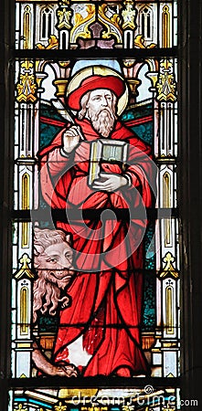 Stained Glass - Saint Jerome Stock Photo