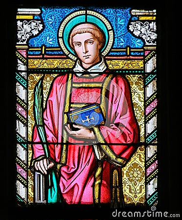 Stained Glass - Saint Lawrence of Rome Stock Photo