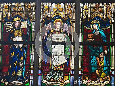 Stained Glass - Saint Louis of France, Angel, Saint Elizabeth of Editorial Stock Photo