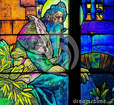 Stained Glass of Saint Methodius by Alphonse Mucha Stock Photo