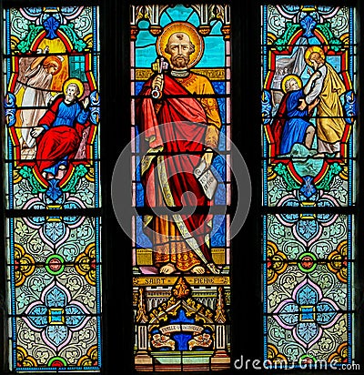 Stained Glass of Saint Peter - St Valery Sur Somme Cartoon Illustration