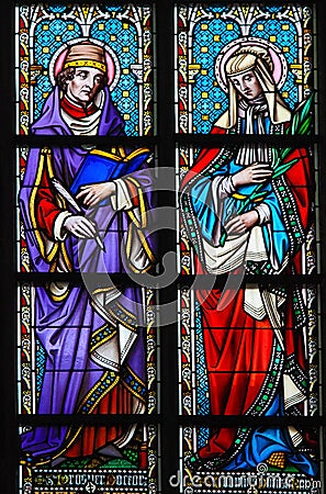 Stained Glass - Saint Prosper and Ludmilla Stock Photo