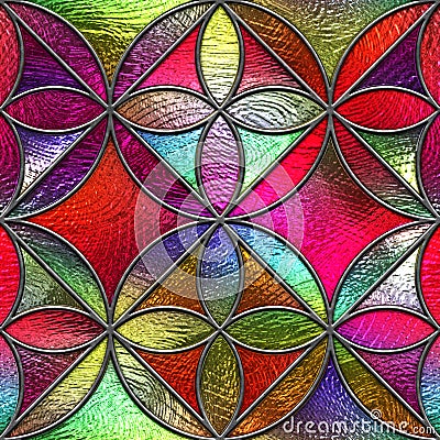 Stained glass seamless texture with pattern for window, colored glass, 3d illustration Stock Photo